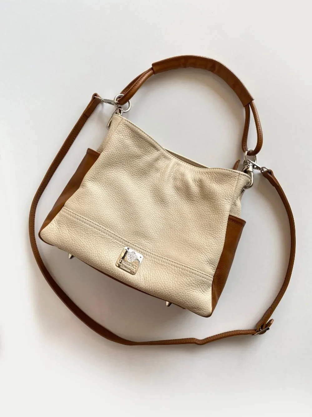 I Medici Firenze Leather Ivory Brown Convertible Hobo Shoulder Bag Made in Italy